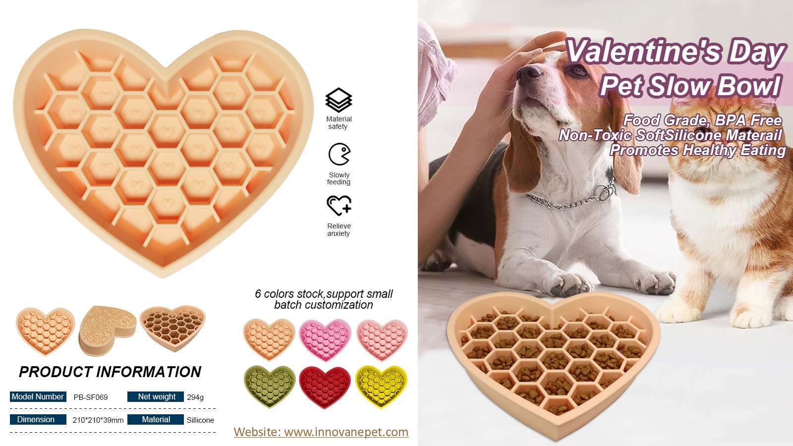 Pet Slow Feeder Bowl Love Heart