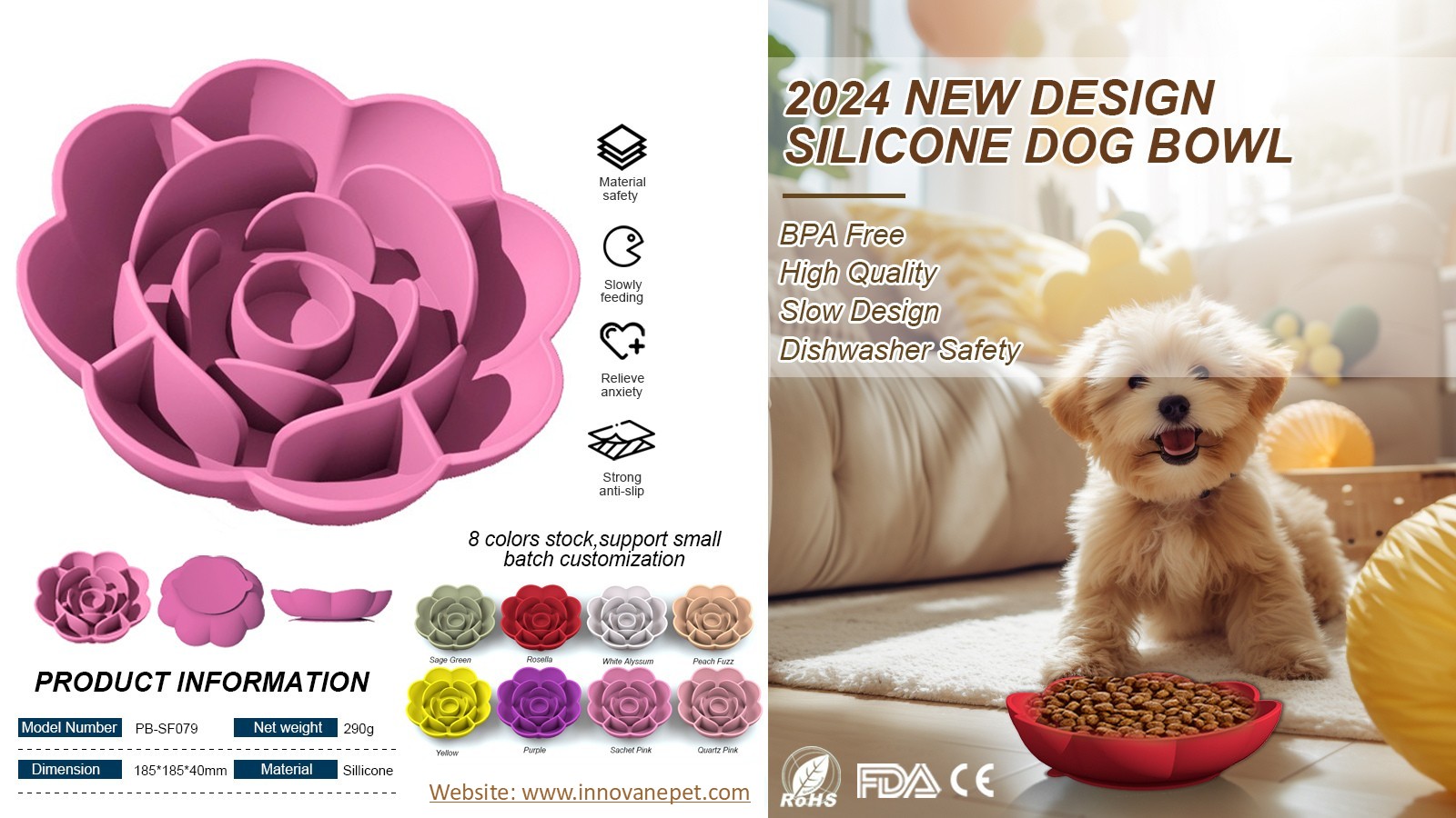 Pet Slow Feeder Bowl Rose